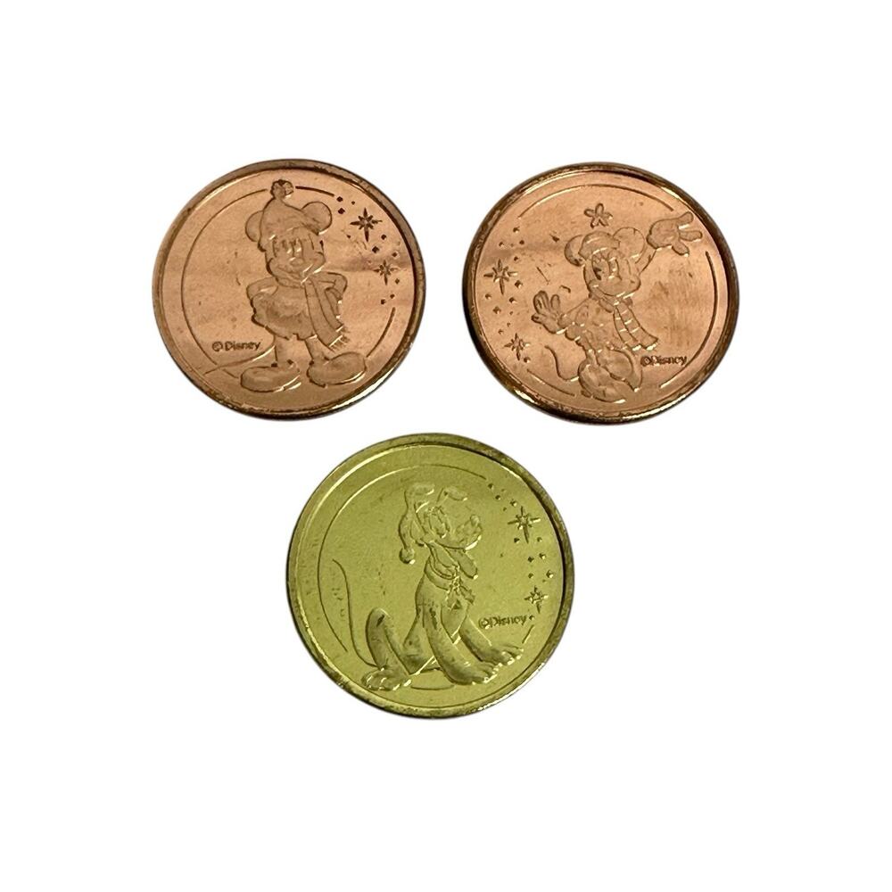 Lot of 3 Walt Disney World Epcot Medallion Coins Mickey Minnie Pluto